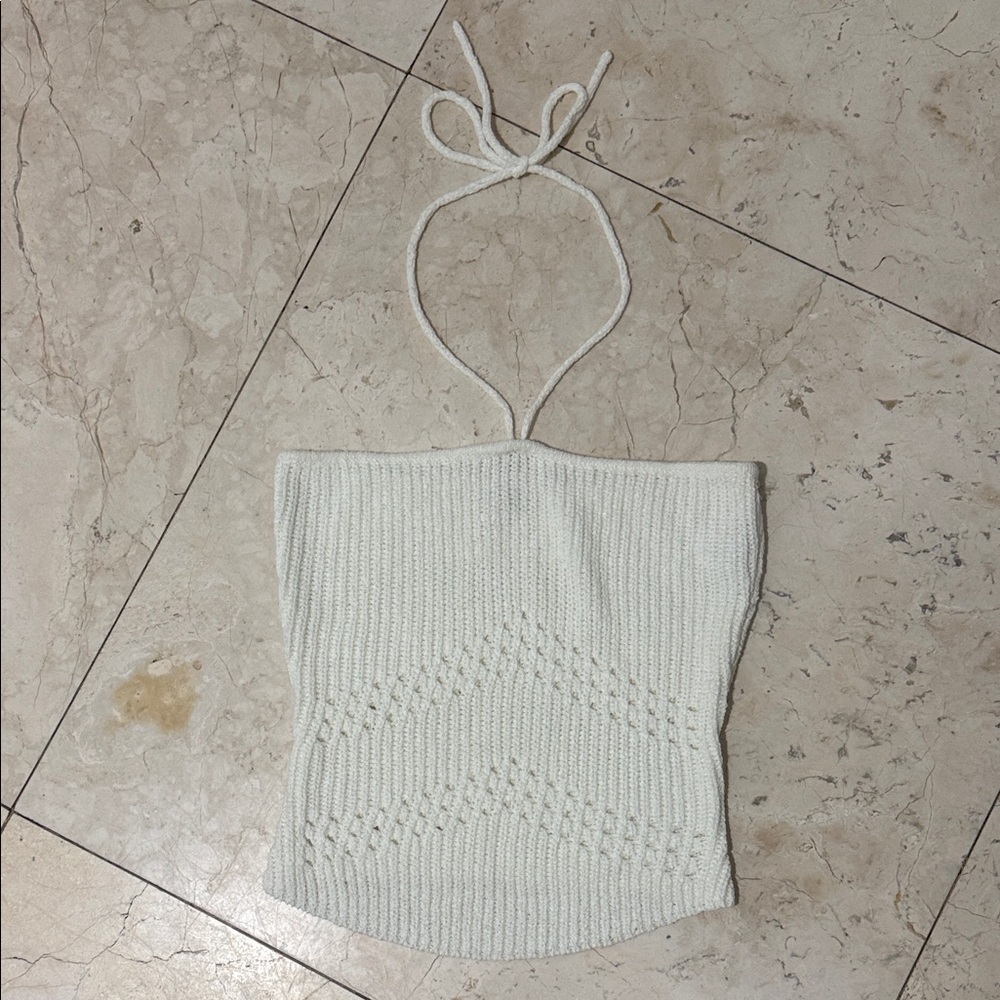 Zara White Knit Halter Crop Top